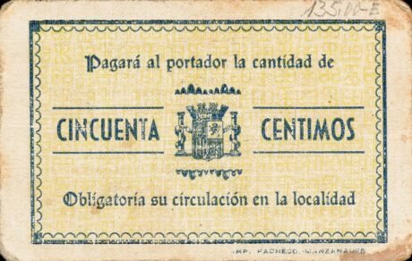 Реверс банкноты 50 сантимов Вильярта (Испания)