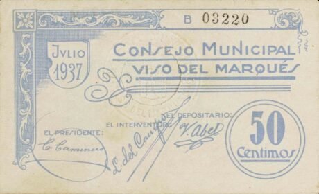 Аверс банкноты 50 centymów Viso del Marquez (Hiszpania) 1937