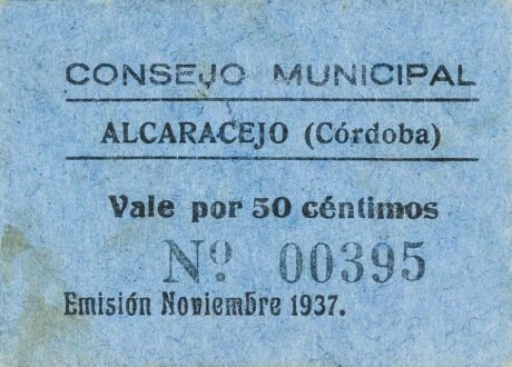 Awers banknotu 50 centymów Alcaracejo (Hiszpania) 1937