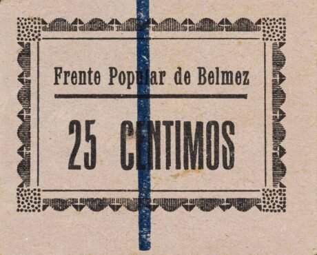 Аверс банкноты 25 сантимов Бельмез (Испания)