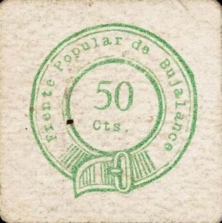 Аверс банкноты 50 centymów Bujalans (Hiszpania)