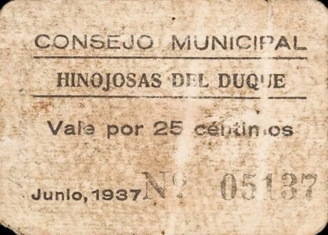 Аверс банкноты 25 сантимов Инохоса дель Дуке (Испания) 1937 года