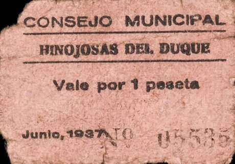 Аверс банкноты 1 песета Инохоса дель Дуке (Испания) 1937 года