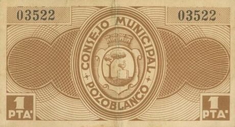 Реверс банкноты 1 peseta Pozoblanco (Hiszpania) 1937