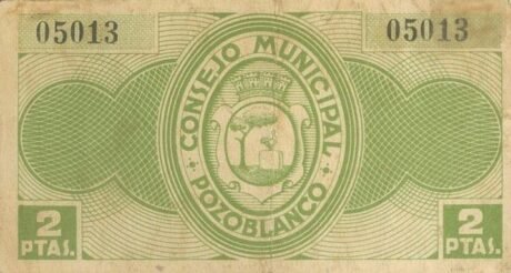 Реверс банкноты 2 песеты Пособланко (Испания) 1937 года