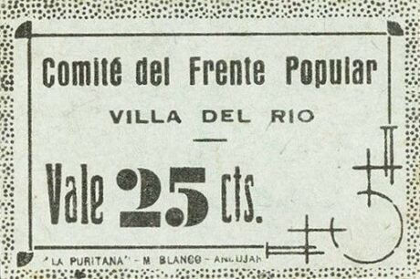 Аверс банкноты 25 centymów Villa del Rio (Hiszpania)