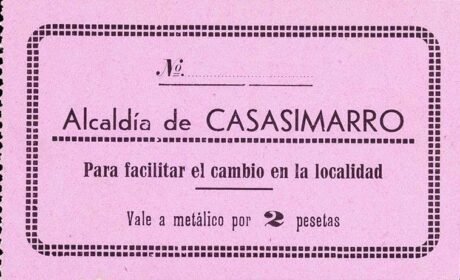 Аверс банкноты 2 песеты Касасимарро (Испания)