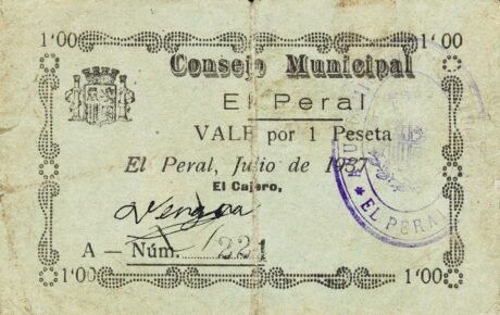 Аверс банкноты 1 peseta El Peral (Hiszpania) 1937