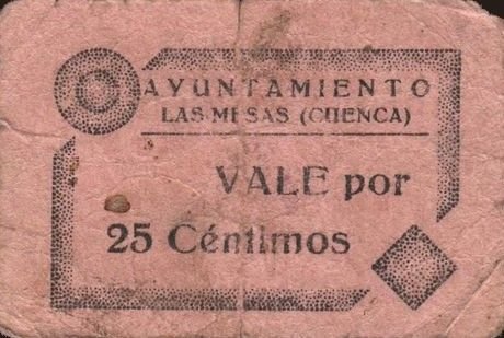 Аверс банкноты 25 centymów Las Mesas (Hiszpania)