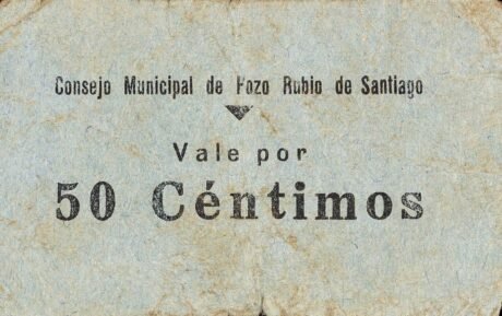 Аверс банкноты 50 centymów Pozo Rubio de Santiago (Hiszpania)