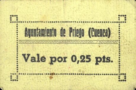 Аверс банкноты 0.25 peseta Priego (Spain)