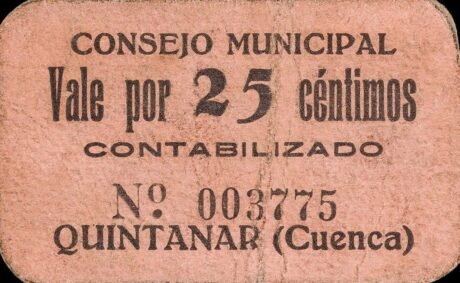 Аверс банкноты 25 centymów Quintanar (Hiszpania)