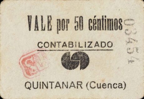 Аверс банкноты 50 сантимов Кинтанар (Испания)