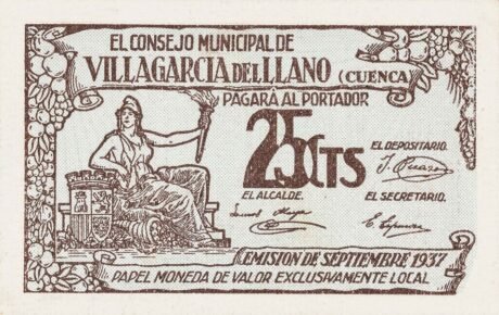 Аверс банкноты 25 centymów Villagarcía del Llano (Hiszpania) 1937