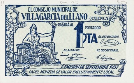 Аверс банкноты 1 peseta Villagarcía del Llano (Hiszpania) 1937