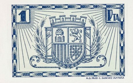 Реверс банкноты 1 peseta Villagarcía del Llano (Hiszpania) 1937