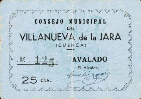 Аверс банкноты 25 centymów Villanueva de la Jara (Hiszpania)