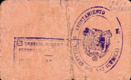 Реверс банкноты 50 сантимов Вильярес дель Сас (Испания)