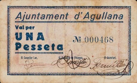 Аверс банкноты 1 песета Агуллана (Испания)