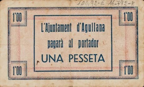 Реверс банкноты 1 песета Агуллана (Испания)