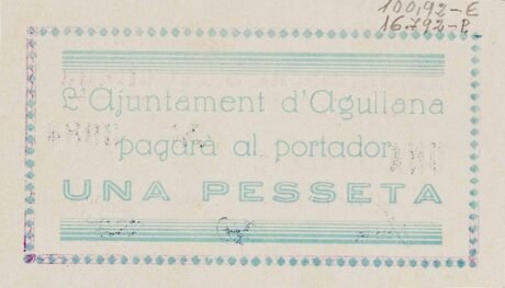 Реверс банкноты 1 peseta Agullana (Spain)