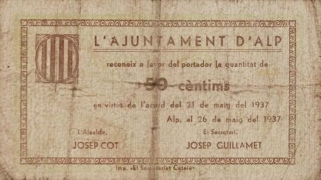 Аверс банкноты 50 centymów alpejskich (Hiszpania) 1937