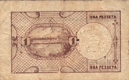 Реверс банкноты 1 песета баньолес (Испания) 1937 года