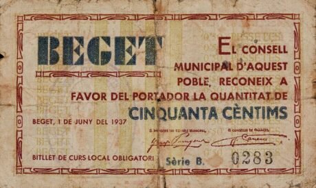 Аверс банкноты 50 сантимов Бегет (Испания) 1937 года