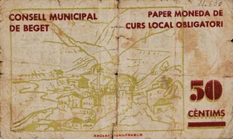 Реверс банкноты 50 сантимов Бегет (Испания) 1937 года