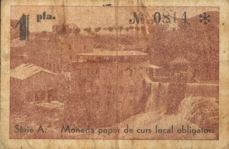 Реверс банкноты 1 peseta Beguda (Spain) 1937