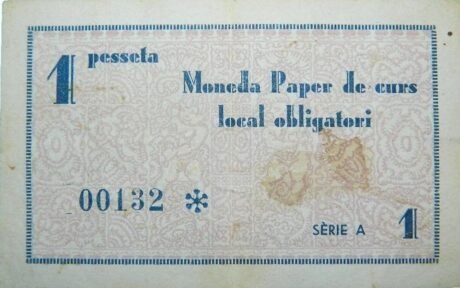 Реверс банкноты 1 песета Бесалу (Испания) 1937 года