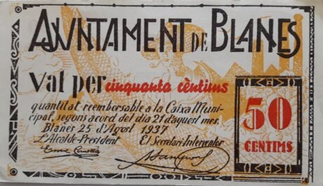 Аверс банкноты 50 centymów Blanes (Hiszpania) 1937