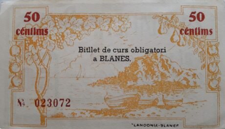 Реверс банкноты 50 centymów Blanes (Hiszpania) 1937