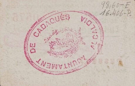 Реверс банкноты 1 песета Кадакес (Испания) 1936 года