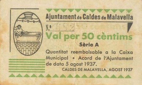 Аверс банкноты 50 сантимов Кальдес де Малавелья (Испания) 1937 года