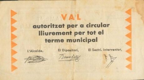 Реверс банкноты 1 песета Кальдес де Малавелья (Испания) 1937 года