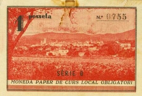 Реверс банкноты 1 peseta Calonge de la Costa Brava (Hiszpania) 1937