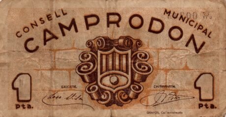 Аверс банкноты 1 песета Кампродон (Испания)