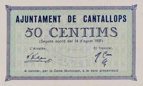 Аверс банкноты 50 centimosów kantalopów (Hiszpania) 1937