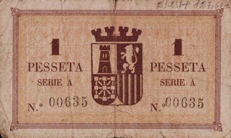 Реверс банкноты 1 peseta Cantallop (Spain) 1937