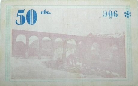 Реверс банкноты 50 centymów Castellfollit de la Roca (Hiszpania) 1937