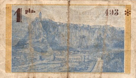 Реверс банкноты 1 peseta Castellfollit de la Roca (Hiszpania) 1937