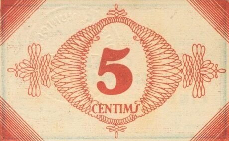 Реверс банкноты 5 centymów Castello d'Empuries (Hiszpania) 1937