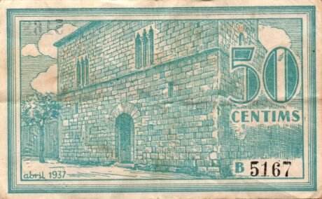Реверс банкноты 50 centymów Castello d'Empuries (Hiszpania) 1937