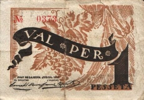 Реверс банкноты 1 песета Порт-де-ла-Сельва (Испания) 1937 года
