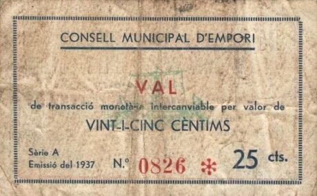 Реверс банкноты 25 Centimo Empori (Hiszpania) 1937