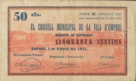 Аверс банкноты 50 Centimo Empori (Hiszpania) 1937