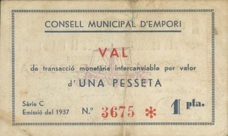 Реверс банкноты 1 peseta Empori (Spain) 1937