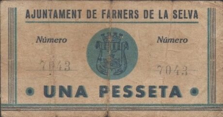Аверс банкноты 1 песета Фарнерс де ла Сельва (Испания) 1937 года