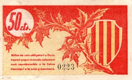 Реверс банкноты 50 centymów Flas (Hiszpania) 1937